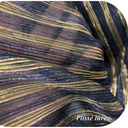 Tissu Plissé Lurex Rayé – Marine Doré Cuivré – 145 cm de large