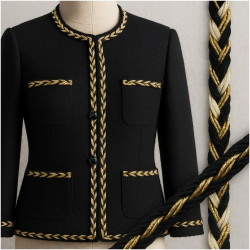🧵 Galon Tressé Style Chanel – Noir, Ivoire et Doré