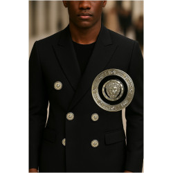 Bouton Argenté Noir Style " Versace " à Coudre En Taille 22 mm Pour Customization de vêtements.