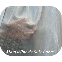 🪡 Mousseline de Soie Bleu ciel Lurex Or & Argent – 100 % Soie Française | 145 cm de largeur