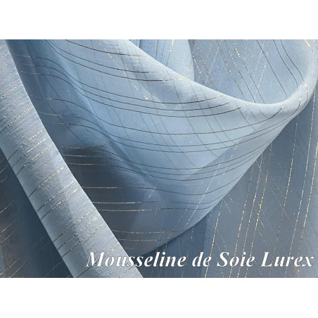 🪡 Mousseline de Soie Bleu ciel Lurex Or & Argent – 100 % Soie Française | 145 cm de largeur