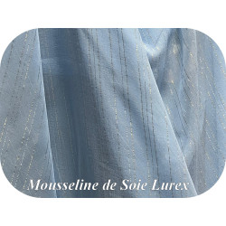 🪡 Mousseline de Soie Bleu ciel Lurex Or & Argent – 100 % Soie Française | 145 cm de largeur