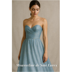 🪡 Mousseline de Soie Bleu ciel Lurex Or & Argent – 100 % Soie Française | 145 cm de largeur