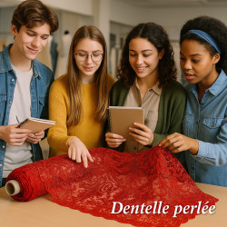 ✨ Dentelle perlée rouge – Festonnée des deux côtés – 145 cm de largeur