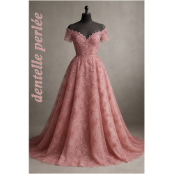 Dentelle brodée vieux rose avec sequins et perles – Tissu haute couture pour robe de soirée et mariage