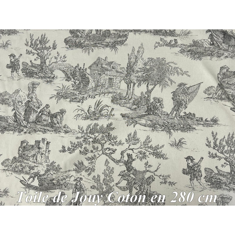 Toile de Jouy Gris en coton 100 % – largeur 280 cm – fabrication française 🇫🇷
