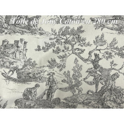 Toile de Jouy Gris en coton 100 % – largeur 280 cm – fabrication française 🇫🇷