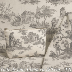 Toile de Jouy Gris en coton 100 % – largeur 280 cm – fabrication française 🇫🇷