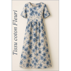 Tissu Voile De Coton Imprimé Fleurs Bleu Indigo Au Mètre En Grande Largeur