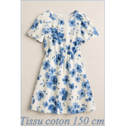 Tissu Voile De Coton Imprimé Fleurs Bleu Indigo Au Mètre En Grande Largeur
