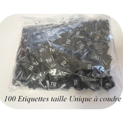 100 Etiquettes De Vêtements Noir " Tailles Unique " Par 100 Pièces  Découpées A Coudre, Contexture Pour Confection.