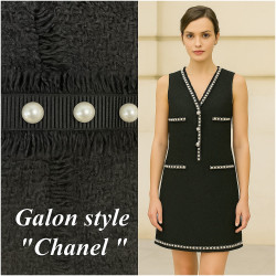 Galon Style Chanel avec Perles Nacrées – Ruban Noir Frangé 30 mm – Vente au Mètre