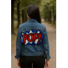 Patch thermocollant sequins "POP!" rouge, bleu et blanc – 26x17 cm – à coller au fer – customisation vêtements