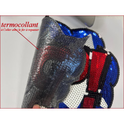 Patch thermocollant sequins "POP!" rouge, bleu et blanc – 26x17 cm – à coller au fer – customisation vêtements