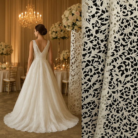 Dentelle Guipure Au Mètre Beige En Grande Largeur.