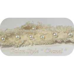 Galon Style Chanel Ecru avec Perles Nacrées – Ruban Frangé 30 mm – Vente au Mètre