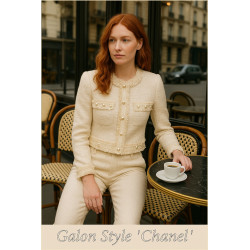 Galon Style Chanel Ecru avec Perles Nacrées – Ruban Frangé 30 mm – Vente au Mètre