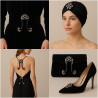 Boucle Ornement décorative noire strassée pour couture haute couture