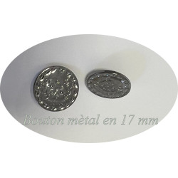 Bouton métal plat 17 mm – Finition martelée argentée brillante