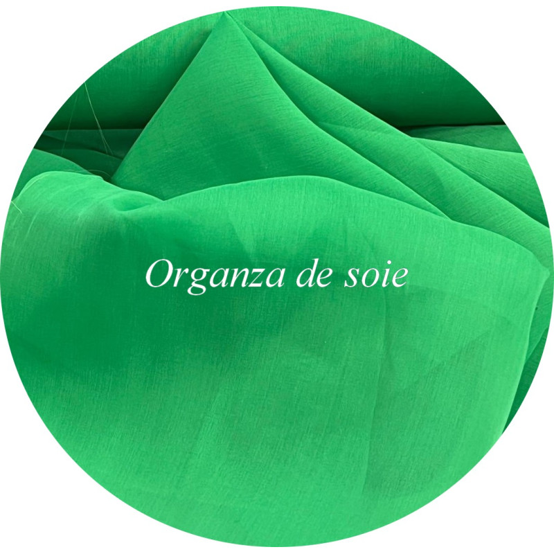 Organza de soie vert – Tissu léger haut de gamme pour robes, voiles et créations couture