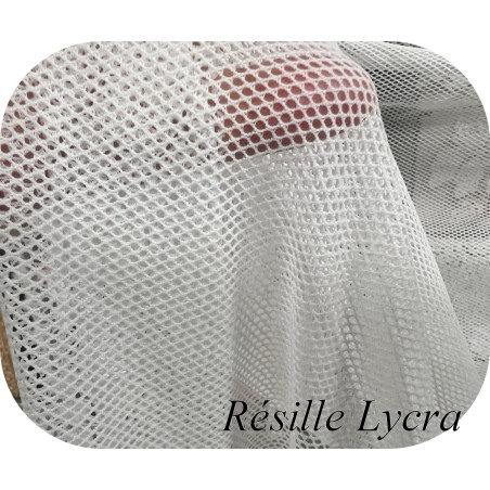 Tissu Résille Lycra Blanche – 1m30 de Large – Extensible Bi-stretch