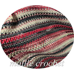 Tissu Maille Crochet  rayée rouge, noir et beige – au mètre