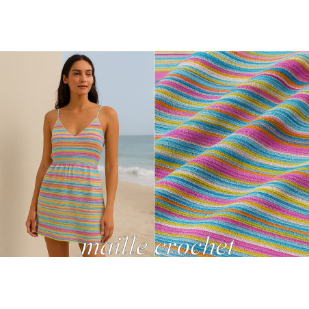 Tissu maille crochet multicolore – au mètre