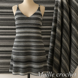 Tissu maille crochet rayé noir et blanc – au mètre