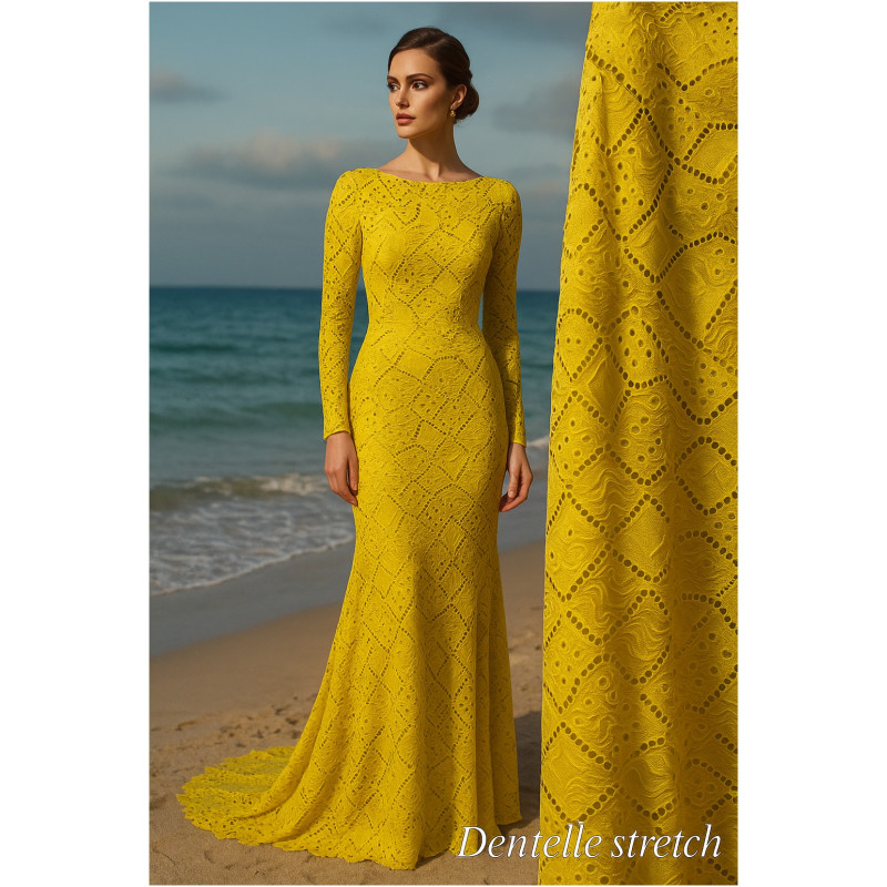 Dentelle stretch jaune fantaisie – au mètre