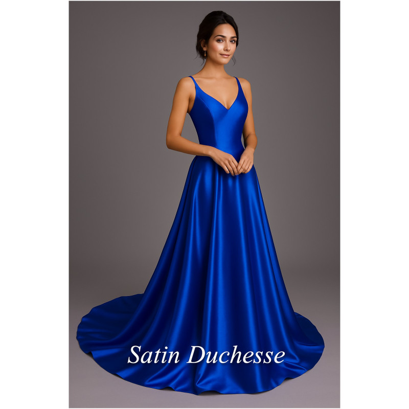Satin Duchesse Bleu Royal – Tissu Haut de Gamme :  L'Éclat Raffiné pour des Créations Couture d'Exception.