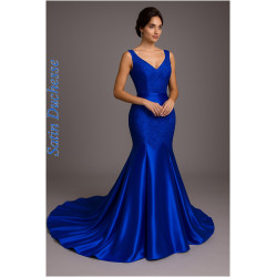 Satin Duchesse Bleu Royal – Tissu Haut de Gamme :  L'Éclat Raffiné pour des Créations Couture d'Exception.