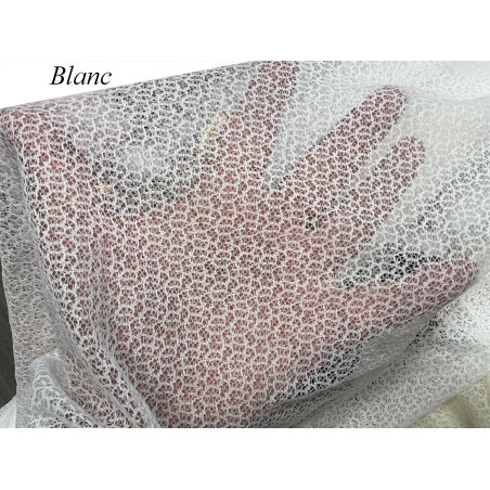 Tulle Résille Tissé Imprimé Lycra Blanc Au Mètre  Pour Lingerie, Justaucorps.