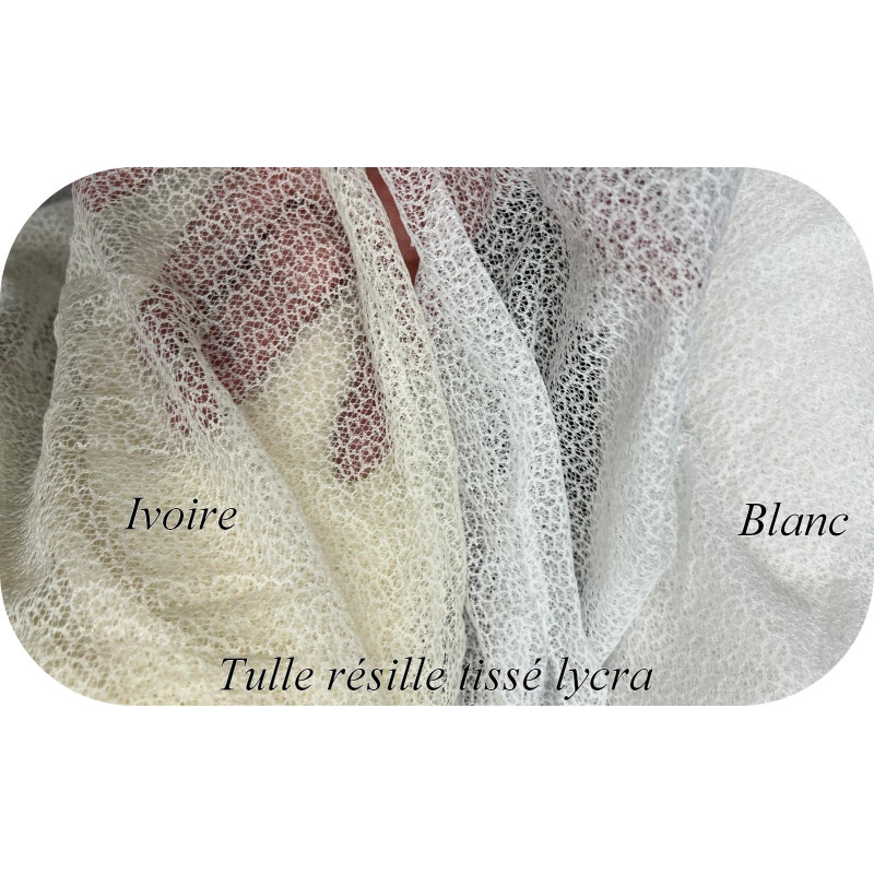 Tulle Résille Tissé Imprimé Lycra Ivoire Au Mètre  Pour Lingerie, Justaucorps.