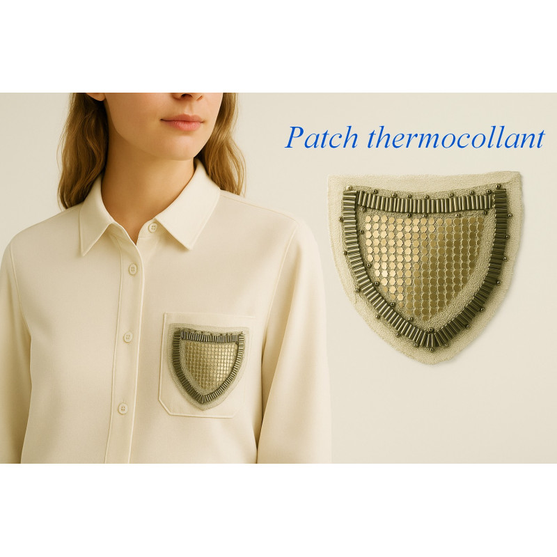 Motif, Applique, Patch, A Coudre en perle Kaki sur Résille.