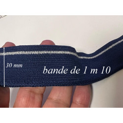 Bande De Bord-Cote élasthanne, Bleu marine et fil argenté Argent  Au Mètre. - vendu par bande de 1 m  10