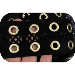 Ruban Daim Noir 5,5 cm avec Œillets Dorés - Galon au Mètre