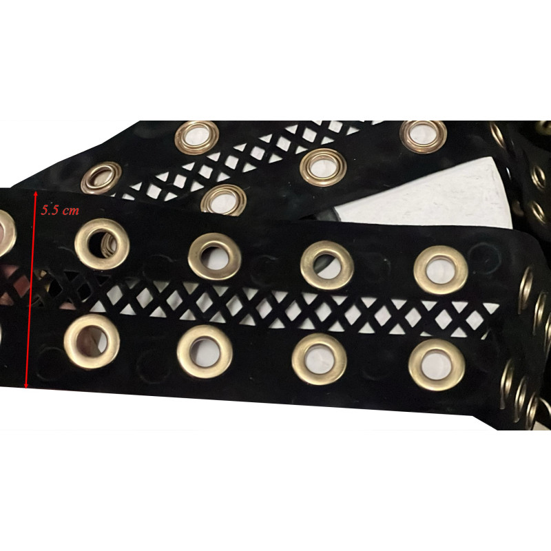 Ruban Daim Noir 5,5 cm avec Œillets Dorés - Galon au Mètre