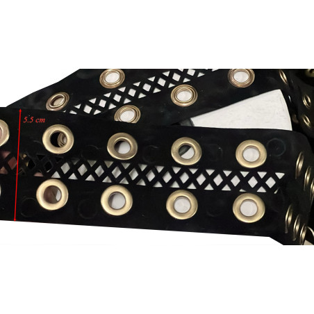 Ruban Daim Noir 5,5 cm avec Œillets Dorés - Galon au Mètre