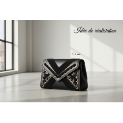 Ruban Daim Noir 5,5 cm avec Œillets Dorés - Galon au Mètre