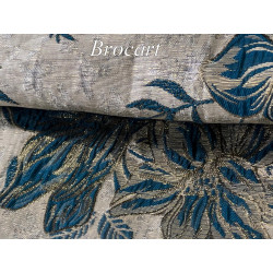Brocart Floral Bleu Canard et Doré couture
