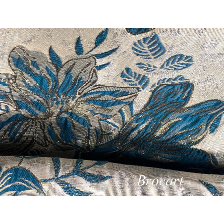 Brocart Floral Bleu Canard et Doré couture