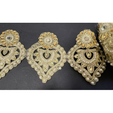 Galon Ruban Brodé Doré OR En Perles Blanches Et Strassé  Pour Décorations Caftans Et Customisations.