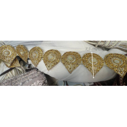 Galon Brodé Doré Perles Blanches & Strass - Ruban Décoratif Caftan Couture