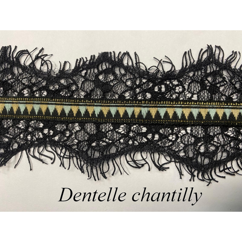"Dentelle Chantilly fine Noire en 7 cm au Mètre : Élégance Intemporelle "