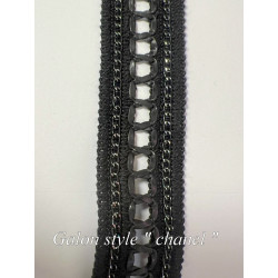 Galon Style Chanel 35mm Noir - Ruban Simili Cuir et Chaîne Tressée Haute Couture