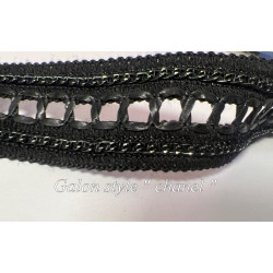 Galon Style Chanel 35mm Noir - Ruban Simili Cuir et Chaîne Tressée Haute Couture