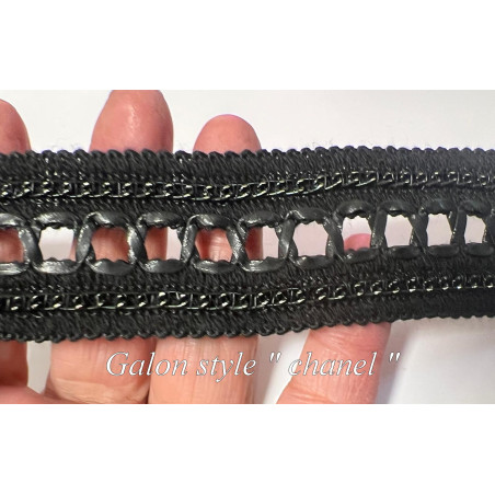 Galon Style Chanel 35mm Noir - Ruban Simili Cuir et Chaîne Tressée Haute Couture