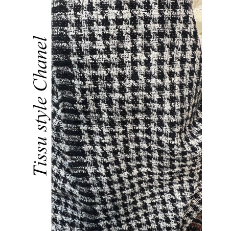 Tissu Tweed Haute Couture Pied-de-Poule Noir et Blanc - 145 cm