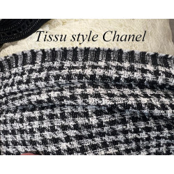 Tissu Tweed Haute Couture Pied-de-Poule Noir et Blanc - 145 cm