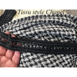 Tissu Tweed Haute Couture Pied-de-Poule Noir et Blanc - 145 cm